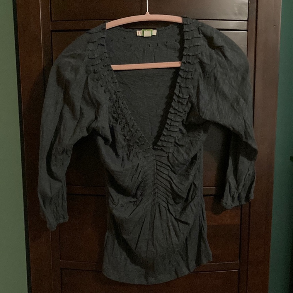 Anthropologie ETT taia Charcoal Grey 3/4 Sleeve Top XS